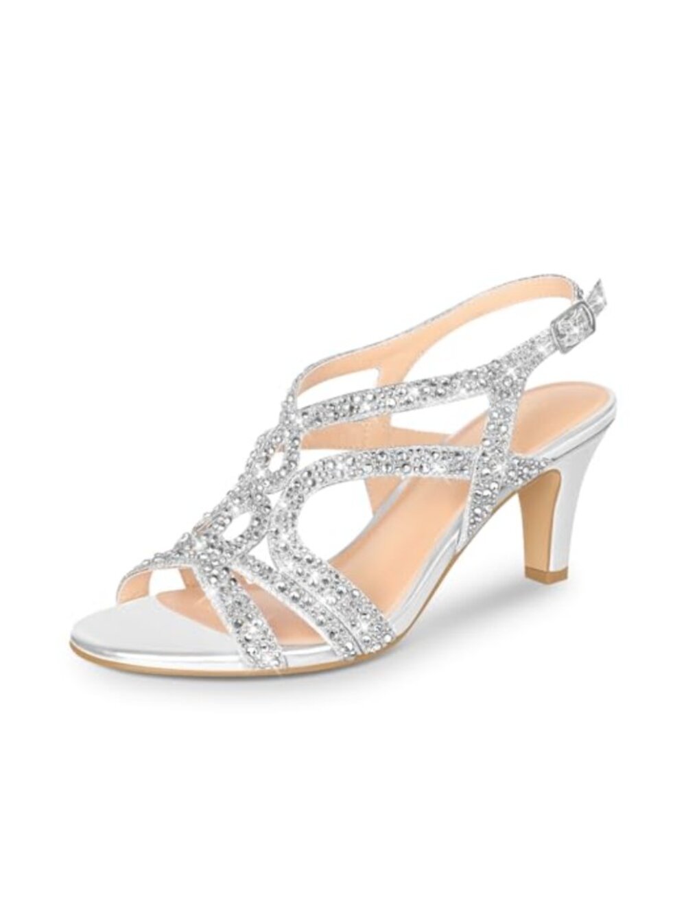 Women's Sparkle Crystal Slingback High Heel Sandals Open Toe Dress Pumps